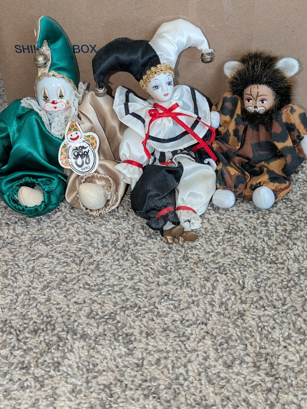 Porcelain Clown And Lion Dolls